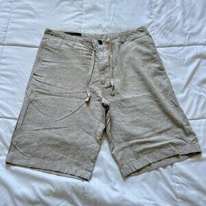 Perry Ellis Mens Size 32 Linen Shorts Tan Beige Drawstring Pockets Summer